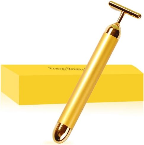 Beauty Bar 24K Golden Pulse Energy Facial Massager Roller, T Shape Electric Eye Neck Face Massager Tool for Pull Tight Firming Lift Daily Skin Care (Sliver) Count 1 Each in Kuwait