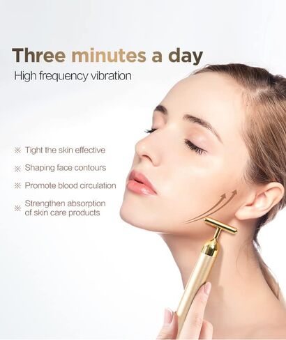 Beauty Bar 24K Golden Pulse Energy Facial Massager Roller, T Shape Electric Eye Neck Face Massager Tool for Pull Tight Firming Lift Daily Skin Care (Sliver) Count 1 Each in Kuwait