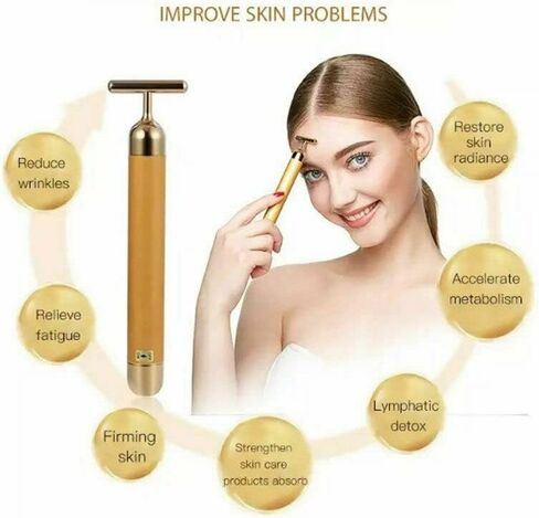 Beauty Bar 24K Golden Pulse Energy Facial Massager Roller, T Shape Electric Eye Neck Face Massager Tool for Pull Tight Firming Lift Daily Skin Care (Sliver) Count 1 Each in Kuwait