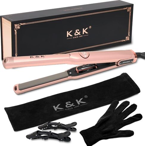 K&K Flat Iron Small Mini Tourmaline Titanium Hair Straightener 0.5 inch Plate 4D 360°Swivel LED Display for Woman Short Hair Adjustable Temperature Dual Voltage Auto Shut Off(Black) in Saudi Arabia