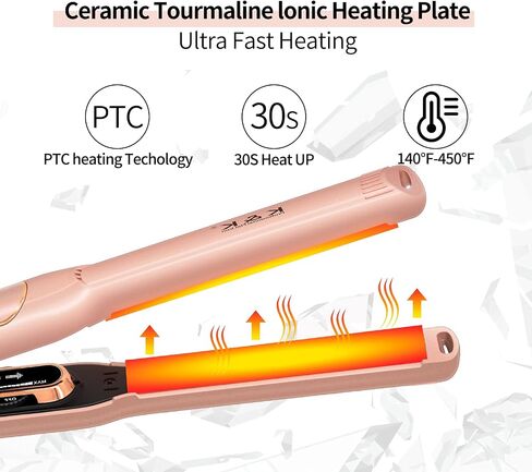 K&K Flat Iron Small Mini Tourmaline Titanium Hair Straightener 0.5 inch Plate 4D 360°Swivel LED Display for Woman Short Hair Adjustable Temperature Dual Voltage Auto Shut Off(Black) in Saudi Arabia
