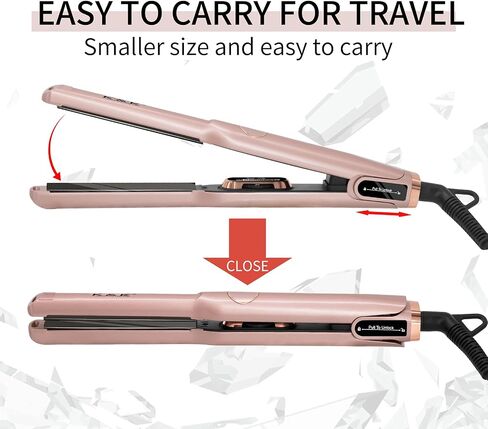 K&K Flat Iron Small Mini Tourmaline Titanium Hair Straightener 0.5 inch Plate 4D 360°Swivel LED Display for Woman Short Hair Adjustable Temperature Dual Voltage Auto Shut Off(Black) in Saudi Arabia