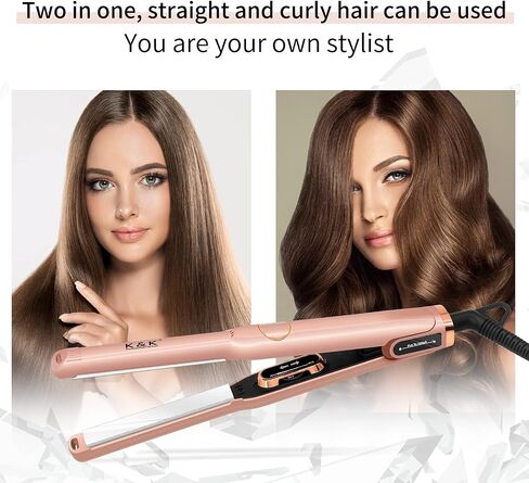 K&K Flat Iron Small Mini Tourmaline Titanium Hair Straightener 0.5 inch Plate 4D 360°Swivel LED Display for Woman Short Hair Adjustable Temperature Dual Voltage Auto Shut Off(Black) in Saudi Arabia