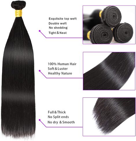 Human Hair Bundles (10 12 14 Inch) Body Wave 3 Bundles Human Hair Brazilian Virgin Remy Wet and Wavy Black Weave Hair Bundles Double Weft 100% Unprocessed Extension Natural Color in Saudi Arabia