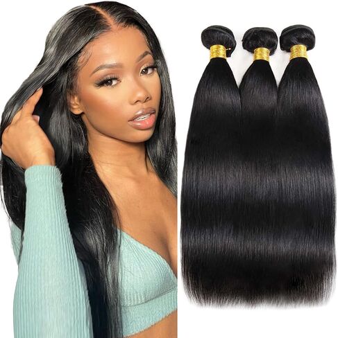 Human Hair Bundles (10 12 14 Inch) Body Wave 3 Bundles Human Hair Brazilian Virgin Remy Wet and Wavy Black Weave Hair Bundles Double Weft 100% Unprocessed Extension Natural Color in Saudi Arabia