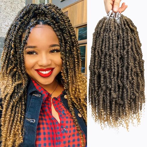 Bomb Twist Crochet Hair 6 packs 10 inch Passion Twist Hair Spring Twist Fluffy Twist Pre-looped Braids Mini Twist Synthetic Hair(T1B/350) in Saudi Arabia