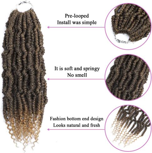 Bomb Twist Crochet Hair 6 packs 10 inch Passion Twist Hair Spring Twist Fluffy Twist Pre-looped Braids Mini Twist Synthetic Hair(T1B/350) in Saudi Arabia