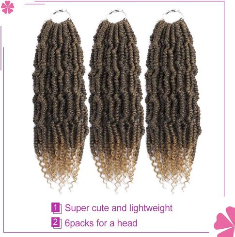 Bomb Twist Crochet Hair 6 packs 10 inch Passion Twist Hair Spring Twist Fluffy Twist Pre-looped Braids Mini Twist Synthetic Hair(T1B/350) in Saudi Arabia