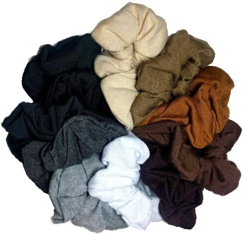 Cotton Scrunchie Set, Set of 10 Soft Cotton Scrunchies (All Black) in Saudi Arabia