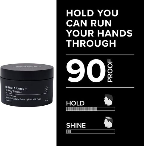 Blind Barber 90 Proof Hair Pomade for Men - Strong Hold, Natural Finish - Water-Based Pomade for Men with Hops & Tonka Bean - Free of Greasy Oils, Easy to Use Matte Pomade - (2.5 Oz) in Saudi Arabia
