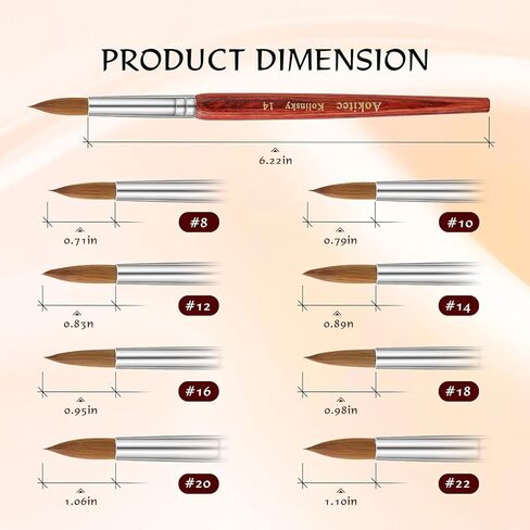فرشاة أظافر أكريليك من Aokitec Kolinsky #14 فرشاة أكريليك بيضاوية مجعدة فرشاة فنية للأظافر من أجل تطبيق الأكريليك فرشاة بولي جل أداة تزيين الأظافر in Kuwait
