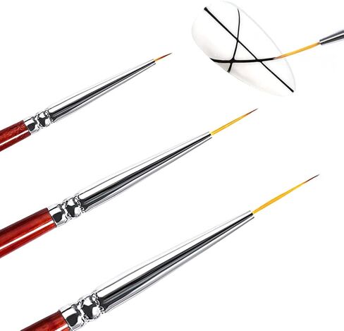 مجموعة فرش طلاء الأظافر مكونة من 3 قطع فرشاة تخطيط للأظافر للخطوط الرفيعة والطويلة، طلاء جل للأشعة فوق البنفسجية، فرش تصميم لتحديد الخطوط، قلم رسم منقط، فرش أظافر لفن الأظافر (7/9/12 مم) in Kuwait