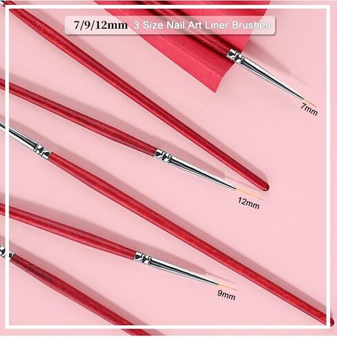 مجموعة فرش طلاء الأظافر مكونة من 3 قطع فرشاة تخطيط للأظافر للخطوط الرفيعة والطويلة، طلاء جل للأشعة فوق البنفسجية، فرش تصميم لتحديد الخطوط، قلم رسم منقط، فرش أظافر لفن الأظافر (7/9/12 مم) in Kuwait