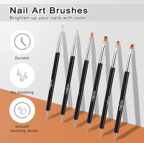 فرش طلاء الأظافر من تيويال، 6 قطع من أدوات تصميم الأظافر مزدوجة الأطراف مع فرش طلاء جل البناء، فرش تحديد الأظافر، 6 أقلام تنقيط in Kuwait
