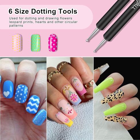 فرش طلاء الأظافر من تيويال، 6 قطع من أدوات تصميم الأظافر مزدوجة الأطراف مع فرش طلاء جل البناء، فرش تحديد الأظافر، 6 أقلام تنقيط in Kuwait