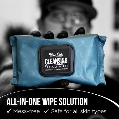 Wipe Outz Cleansing Tattoo Wipes for During Tattooing & Tattoo After Care, All in One Tattoo Cleaning Wipes to Clean Skin, Alcohol Free Tattoo Green Soap Wipes for Tattooing, 40-Count (1 Pack) in Saudi Arabia