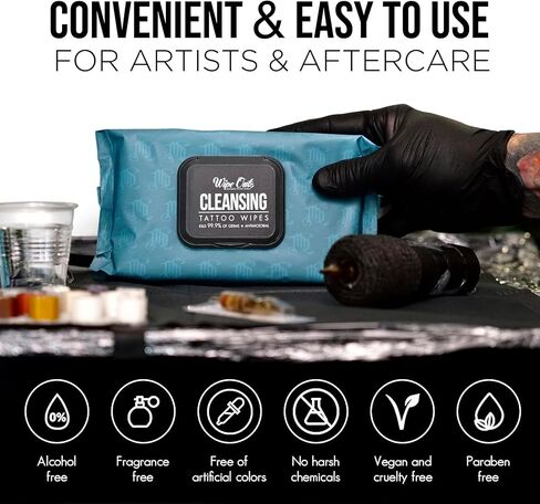 Wipe Outz Cleansing Tattoo Wipes for During Tattooing & Tattoo After Care, All in One Tattoo Cleaning Wipes to Clean Skin, Alcohol Free Tattoo Green Soap Wipes for Tattooing, 40-Count (1 Pack) in Saudi Arabia