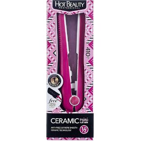 Hot Beauty Professional Ceramic Mini Flat Iron 1/2" Anti-Frizz Extreme Smooth (Violet) Travel Pouch Included in Saudi Arabia