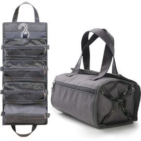Roll Up Hanging Toiletry Travel Bag for Women & Men - Compact Cosmetic Kit with Hook | Waterproof, TSA Approved Removable Carry On Pouches (Heather Gray) in Saudi Arabia