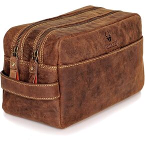 حقيبة أدوات الزينة الجلدية من DONBOLSO ستوكهولم I حقيبة غسيل جلدية أصلية للرجال والنساء I حقيبة مستحضرات التجميل أو الحلاقة للسفر I Vintage Brown in Kuwait