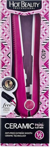 Hot Beauty Professional Ceramic Mini Flat Iron 1/2" Anti-Frizz Extreme Smooth (Violet) Travel Pouch Included in Saudi Arabia