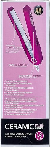 Hot Beauty Professional Ceramic Mini Flat Iron 1/2" Anti-Frizz Extreme Smooth (Violet) Travel Pouch Included in Saudi Arabia