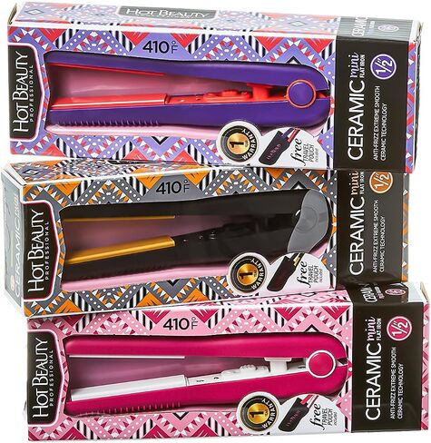 Hot Beauty Professional Ceramic Mini Flat Iron 1/2" Anti-Frizz Extreme Smooth (Violet) Travel Pouch Included in Saudi Arabia