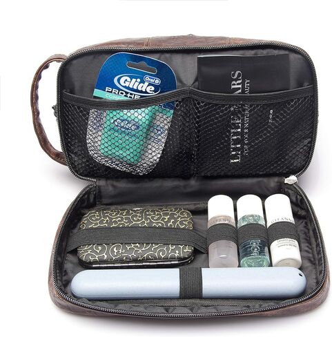 Men's Toiletry Bag, Travel Toiletry Bag for Men, Large Leather Dopp Kit for Men, Shaving Bag for Travel Accessories, LargeMens Toiletries Bathroom Organizer, Shaving kit, Dopp kit(Brown) in Kuwait