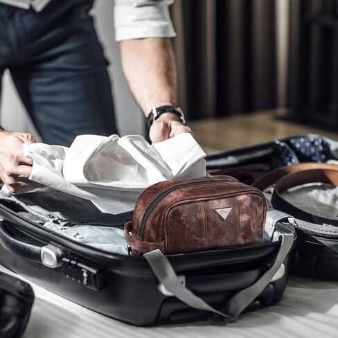 Men's Toiletry Bag, Travel Toiletry Bag for Men, Large Leather Dopp Kit for Men, Shaving Bag for Travel Accessories, LargeMens Toiletries Bathroom Organizer, Shaving kit, Dopp kit(Brown) in Kuwait