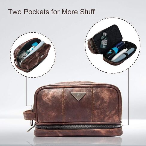 Men's Toiletry Bag, Travel Toiletry Bag for Men, Large Leather Dopp Kit for Men, Shaving Bag for Travel Accessories, LargeMens Toiletries Bathroom Organizer, Shaving kit, Dopp kit(Brown) in Kuwait