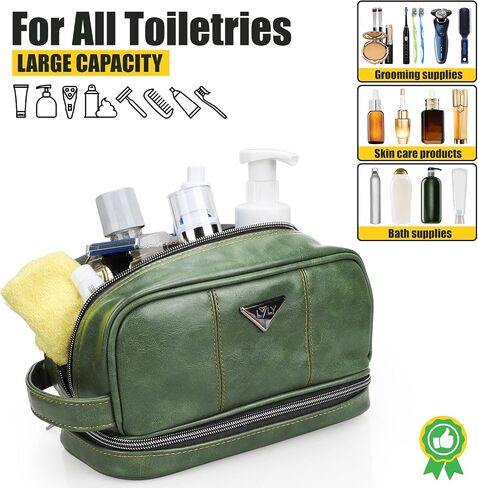 Men's Toiletry Bag, Travel Toiletry Bag for Men, Large Leather Dopp Kit for Men, Shaving Bag for Travel Accessories, LargeMens Toiletries Bathroom Organizer, Shaving kit, Dopp kit(Brown) in Kuwait