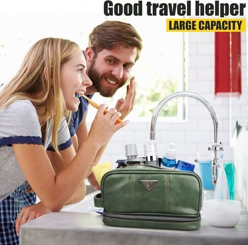 Men's Toiletry Bag, Travel Toiletry Bag for Men, Large Leather Dopp Kit for Men, Shaving Bag for Travel Accessories, LargeMens Toiletries Bathroom Organizer, Shaving kit, Dopp kit(Brown) in Kuwait