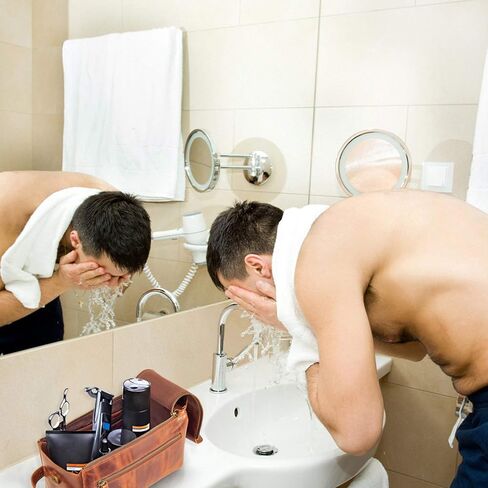 حقيبة أدوات الزينة الكبيرة للسفر للرجال والنساء من مونستر - حقائب أدوات الزينة للرجال للسفر - مجموعة أدوات الحلاقة الجلدية للرجال - حقيبة من جلد الجاموس المحبب بالكامل، منظم حقيبة مستحضرات التجميل in Kuwait