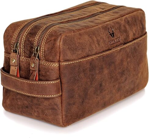 حقيبة أدوات الزينة الجلدية من DONBOLSO ستوكهولم I حقيبة غسيل جلدية أصلية للرجال والنساء I حقيبة مستحضرات التجميل أو الحلاقة للسفر I Vintage Brown in Kuwait