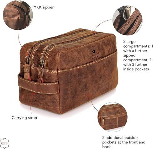 حقيبة أدوات الزينة الجلدية من DONBOLSO ستوكهولم I حقيبة غسيل جلدية أصلية للرجال والنساء I حقيبة مستحضرات التجميل أو الحلاقة للسفر I Vintage Brown in Kuwait