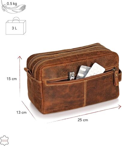 حقيبة أدوات الزينة الجلدية من DONBOLSO ستوكهولم I حقيبة غسيل جلدية أصلية للرجال والنساء I حقيبة مستحضرات التجميل أو الحلاقة للسفر I Vintage Brown in Kuwait