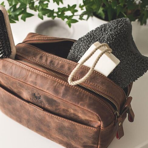 حقيبة أدوات الزينة الجلدية من DONBOLSO ستوكهولم I حقيبة غسيل جلدية أصلية للرجال والنساء I حقيبة مستحضرات التجميل أو الحلاقة للسفر I Vintage Brown in Kuwait