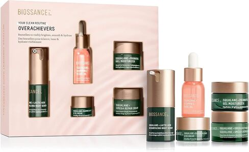 Biossance Overachievers Set. Squalane + Lactic Acid Resurfacing Night Serum Bundle with Travel Size Best Sellers to Hydrate, Exfoliate and Smooth Fine Lines (5 items) in Saudi Arabia