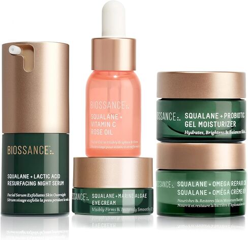 Biossance Overachievers Set. Squalane + Lactic Acid Resurfacing Night Serum Bundle with Travel Size Best Sellers to Hydrate, Exfoliate and Smooth Fine Lines (5 items) in Saudi Arabia