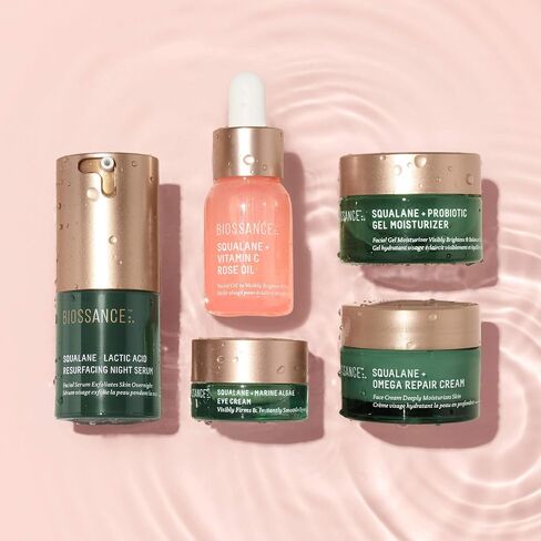 Biossance Overachievers Set. Squalane + Lactic Acid Resurfacing Night Serum Bundle with Travel Size Best Sellers to Hydrate, Exfoliate and Smooth Fine Lines (5 items) in Saudi Arabia