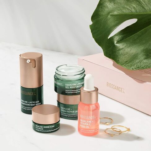 Biossance Overachievers Set. Squalane + Lactic Acid Resurfacing Night Serum Bundle with Travel Size Best Sellers to Hydrate, Exfoliate and Smooth Fine Lines (5 items) in Saudi Arabia