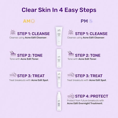 NxN Acne Treatment Kit 4-Step Clear Skin System with Salicylic Acid, Probiotics, Sulfer & Natural Retinols, Control Blemishes & Breakouts, Face Care Solution Set for All Skin Types Including Sensitive in Saudi Arabia