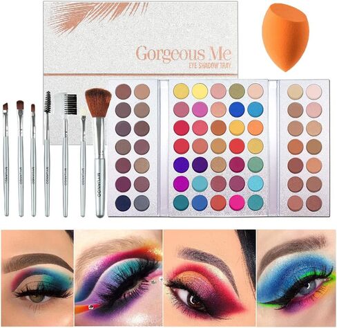 Beauty Glazed Original Gorgeous Me Eyeshadow Palette 63 Colors Eyeshadow Pallet Halloween Palette Pigmented Matte Shimmers Metallic Neutral and Colorful Blendable Waterproof Eye Shadow with Makeup Brush and Powder Blender in Kuwait