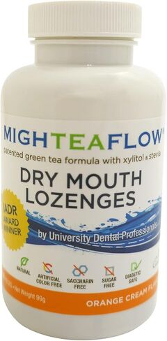 MighTeaFlow Natural Dry Mouth Lozenge w/ Xylitol, Clinically Tested, Developed by University Dental Professionals, Orange Cream Flavor, 90 Count in Kuwait