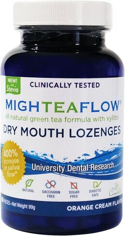 MighTeaFlow Natural Dry Mouth Lozenge w/ Xylitol, Clinically Tested, Developed by University Dental Professionals, Orange Cream Flavor, 90 Count in Kuwait
