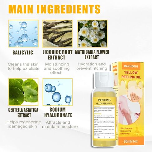 زيت تقشير أصفر، زيت تقشير أصفر قوي للغاية لتفتيح البشرة، مناسب للبشرة الداكنة والجسم والوجه والبقع الداكنة وتفتيح البشرة - 30 مل in Kuwait