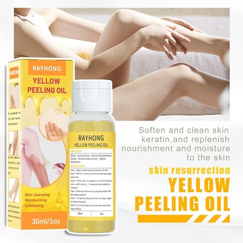 زيت تقشير أصفر، زيت تقشير أصفر قوي للغاية لتفتيح البشرة، مناسب للبشرة الداكنة والجسم والوجه والبقع الداكنة وتفتيح البشرة - 30 مل in Kuwait
