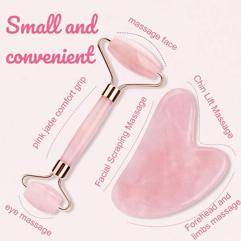 كيوتلي لي ادوات تجميل الوجه من اليشم وجوا شا من اليشم الوردي الطبيعي، ادوات تدليك للوجه والجسم، مضادة للشيخوخة وتقلل من التجاعيد وانتفاخ العين، هدية الكريسماس in Kuwait