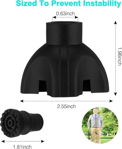 Cane Tips - Anti Slip Canes Base for Crutch 5/8 inch - Shock Absorbing Replacement Tip Base for 16mm Hole Diameter - by YAPASPT in Saudi Arabia