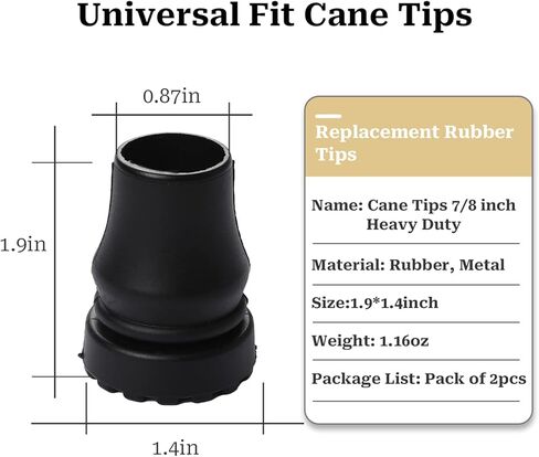 Cane Tips 7/8 inch Heavy Duty, 2 Pack Walking Cane Tips Rubber Cane Tip Replacement Rubber Tips for Canes, Crutch, Cane Foot, Walking Sticks in Saudi Arabia